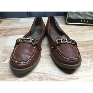 Natural Soul Loafers Women's Brown Faux Leather Gold Chain Wedge Comfort Shoes